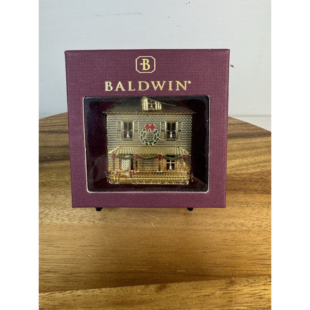 Baldwin Brass 2001 Gold Dollhouse Christmas Ornament 24K Finish Box Tag Home